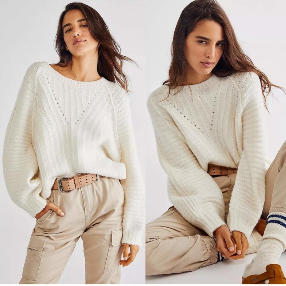 Free People Off-White Carson Knit Sweater